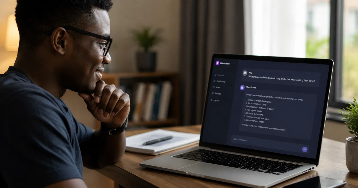 Person reviewing a clear, useful AI response on laptop screen