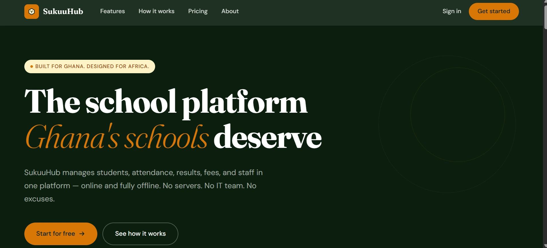 The school platform Ghana's schools deserve — SukuuHub homepage hero